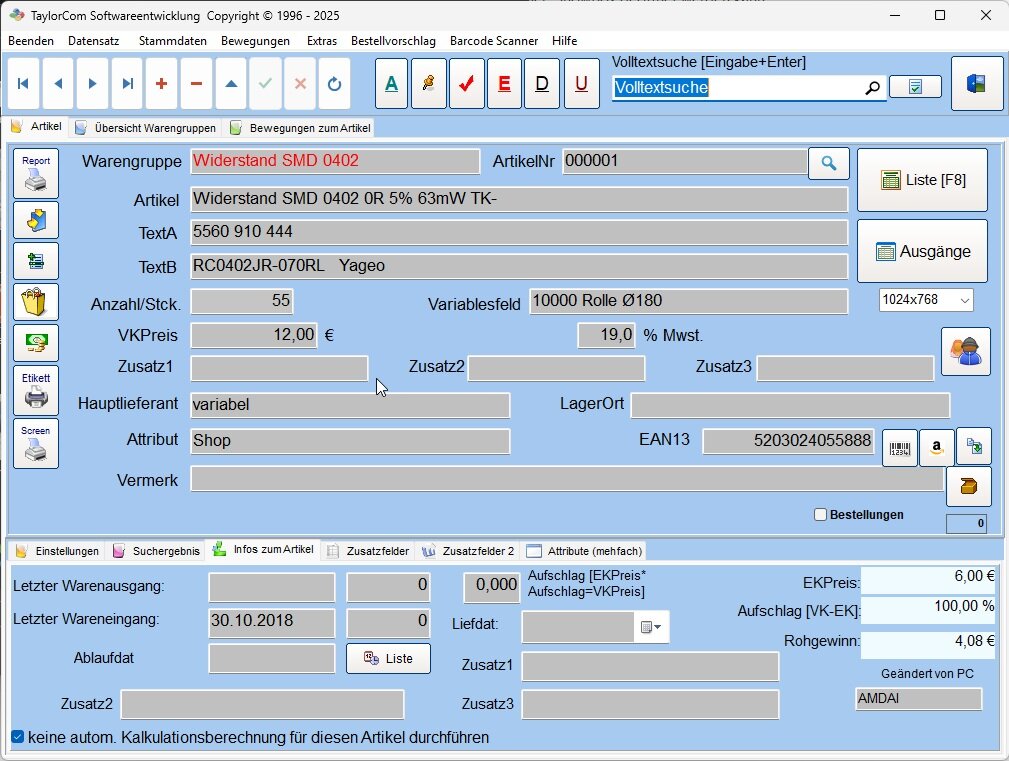 LAGER 6000 Lagerverwaltung Screenshot - Warenwirtschaftssystem