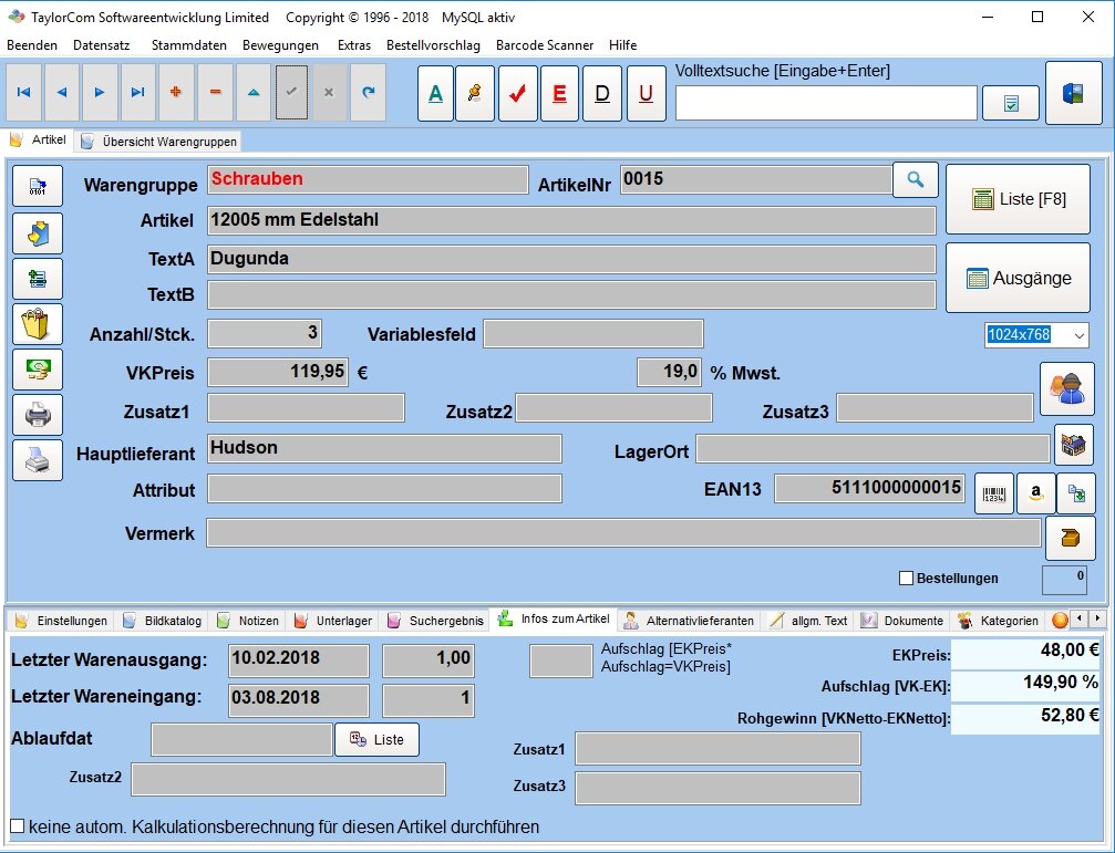LAGER 6000 Lieferantenverwaltung Software Screenshot