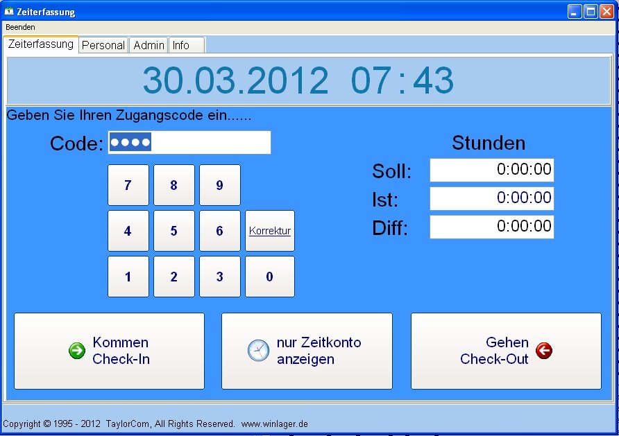 Zeiterfassung Software - PIN-Eingabe Touch-Terminal